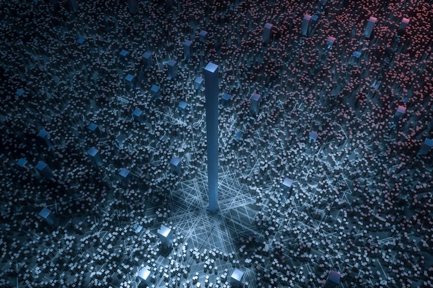 Dark technological lines background with cubes and lines 3d rendering