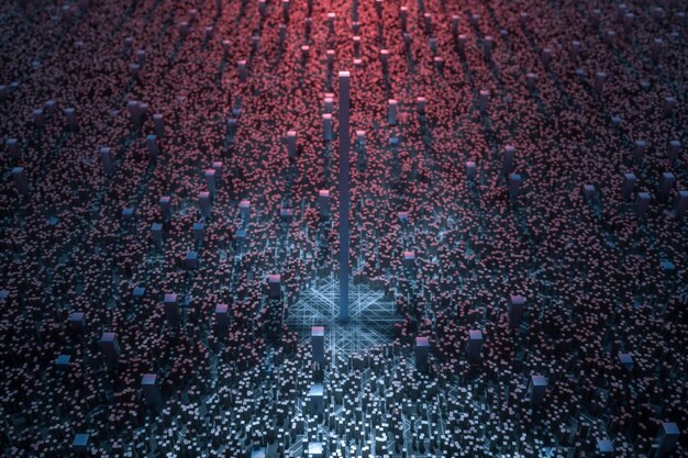 Dark technological lines background with cubes and lines 3d rendering