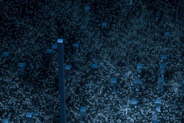 Dark technological lines background with cubes and lines 3d rendering