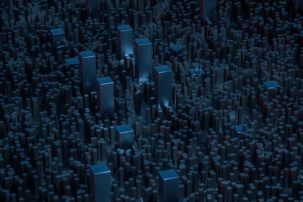 Dark technological lines background with cubes and lines 3d rendering