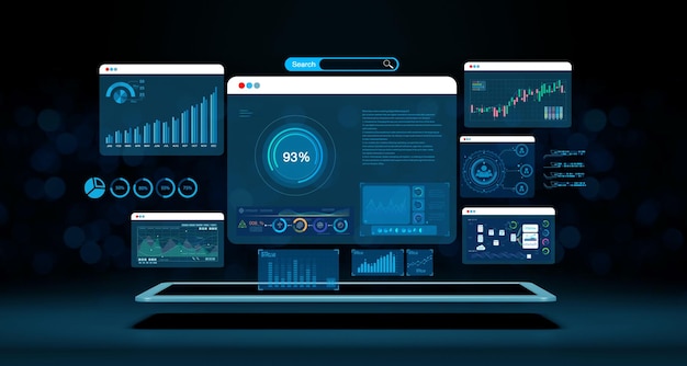 dashboard for business analysis Data and management system with KPIs and indicators connected