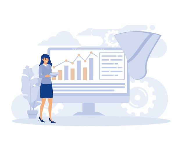 Data analysis strategic management analytical research Business intelligence dashboard flat vector modern illustration