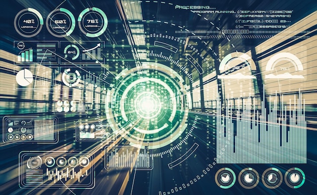 Data analytic concept with high speed motion digital transfer background