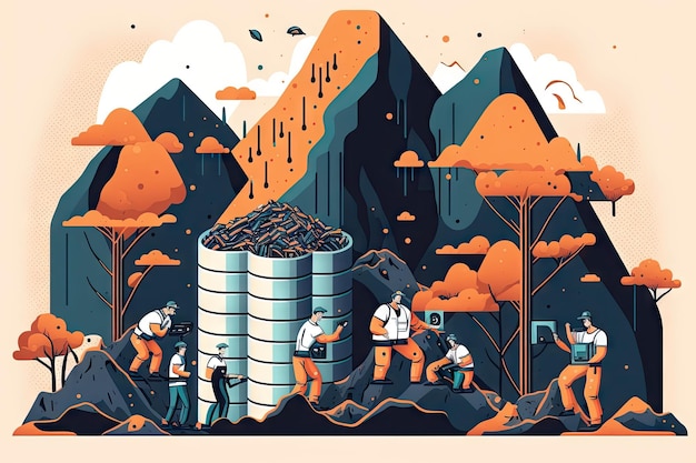 Data mining project with team of data miners exploring and extracting knowledge from large set of data created with generative ai