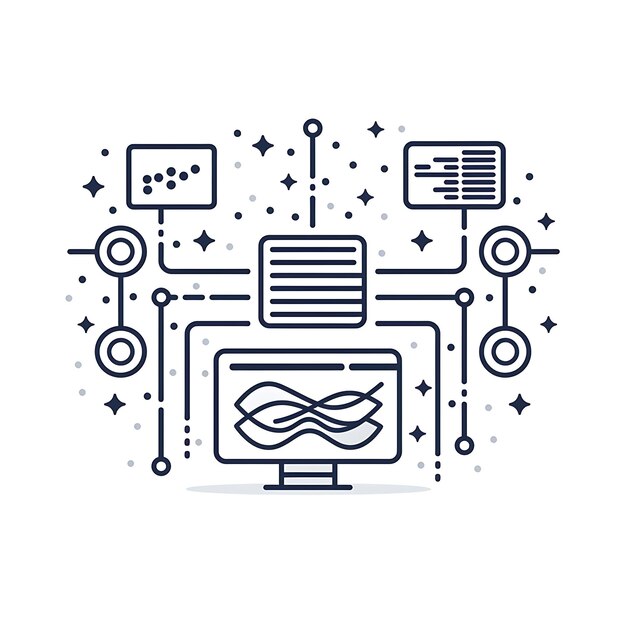 Data processing icon with big data analytics and visualization elements