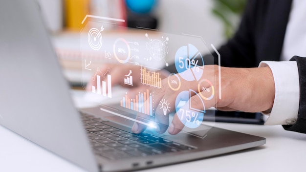 Dataanalyse Business intelligence BI business analytics BA med nøgletal KPI dashboard koncept med finansielle grafer og markedsrapport