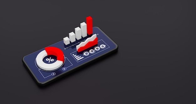 Datainformationsteknologi på mobil. Smartphone med graf på skærmen. 3d render illustration