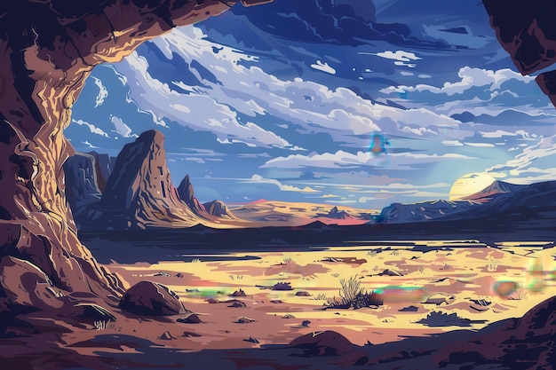 desert landscape with rock formations and blue sky