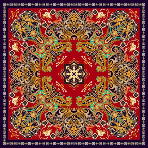 Design for square pocket shawl textile Paisley floral pattern
