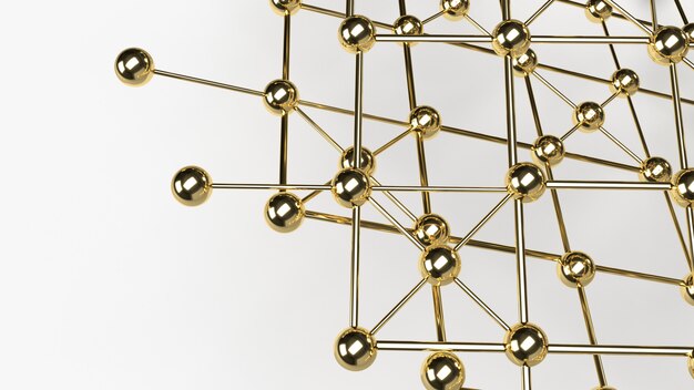 Det abstrakte design forbindelsesdesign guld kugle netværksstruktur 3D-gengivelse.
