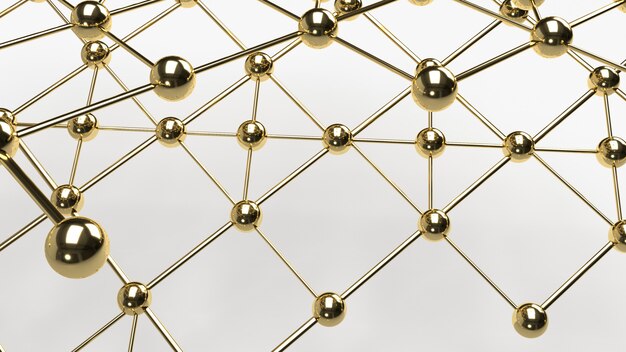 Det abstrakte design forbindelsesdesign guld kugle netværksstruktur 3D-gengivelse.