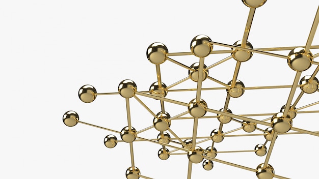 Det abstrakte design forbindelsesdesign guld kugle netværksstruktur 3D-gengivelse.