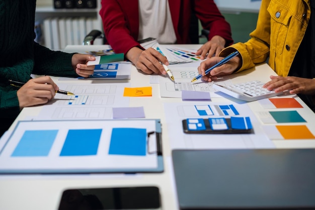 developer and designer brainstorming and color code User experience concept