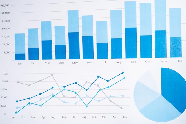 Diagram eller grafpapir. Regnskabsstatistik og virksomhedsdatakoncept