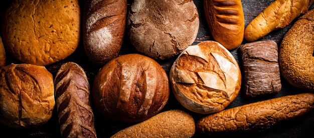 Different types of bread Macro background