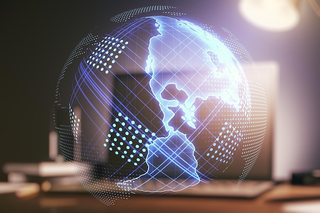 digital america map on modern laptop background international trading concept multiexposure