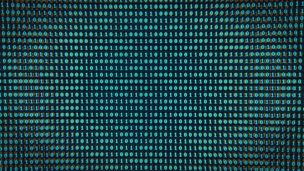 Digital background of binary code with a glitch effect on the screen The concept of coding security mining 3D rendering