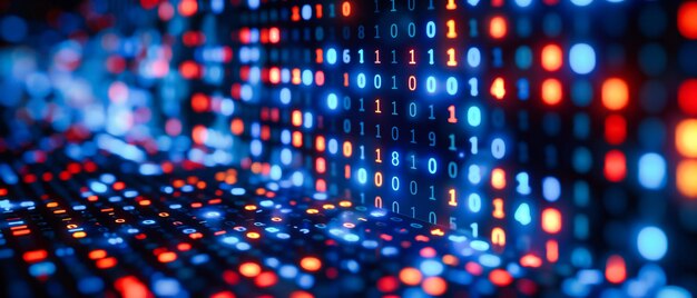 Digital binary code in cyberspace illustrating the complex network of computer coding and information technology