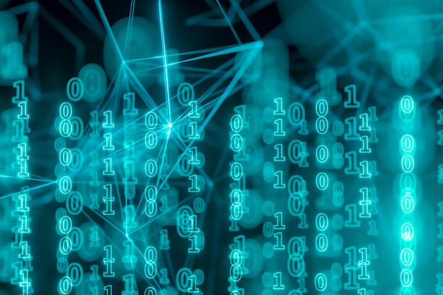 Digital binary data and streaming binary code background 3d rendering Computer digital drawing