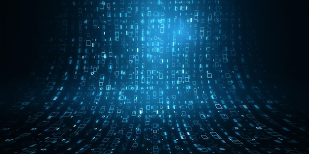Digital blue binary coding background Landing page concept 3D Rendering