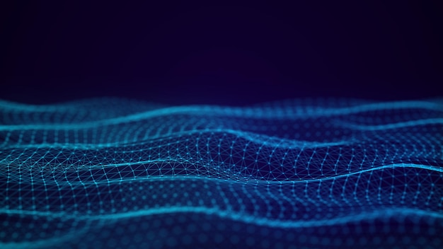Digital blue wave background of particles Abstract futuristic dynamic background Big data visualization 3D rendering