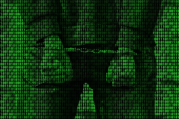 Digital composite image of man and text on tiled floor