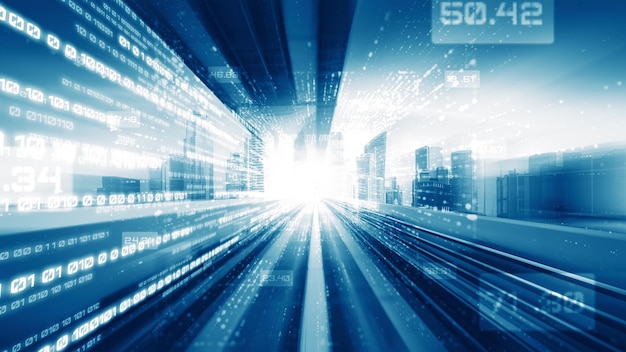 digital data flow on road in concept of cyber global communication and coding