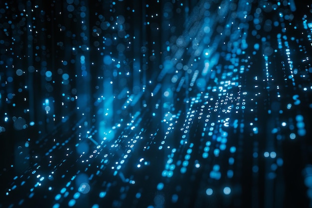 Digital data stream of blue numbers and code flowing in the dark space abstract background for technology or digital information concept with binary number on black screen