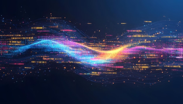 Digital Data Stream with Colorful Binary Code for Tech and Data Visualization
