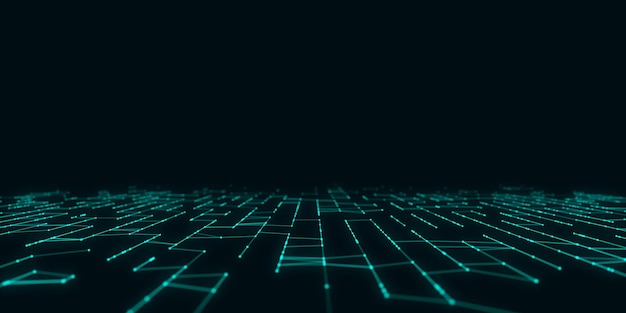 Digital database cyberspace Decoding algorithms hacked software Cyber security with moving particles Big data visualization 3d rendering