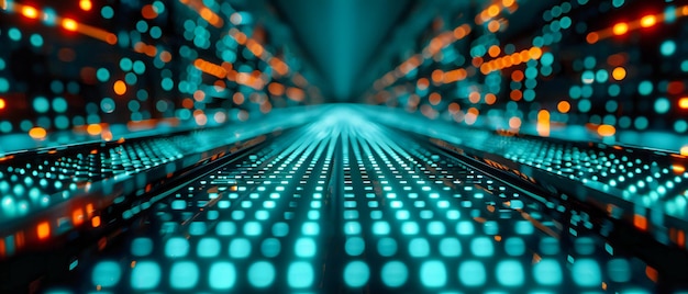 Digital depths of cyberspace a network of blue energy pulsing through the abstract framework of technology