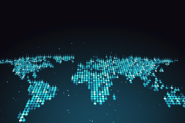 Digital dots world map on dark background