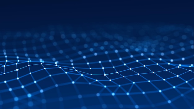digital dynamic cyber wave abstract futuristic blue background with dots and lines big data visualization 3d rendering