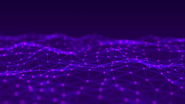 digital dynamic wave abstract futuristic pink background with dots and lines big data visualization 3d rendering