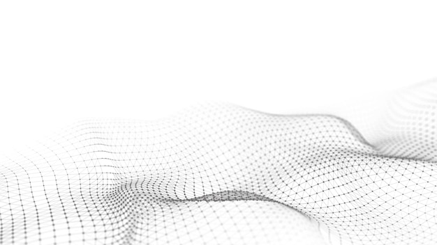 Digital dynamic wave of particles Abstract white futuristic background Big data visualization 3D rendering