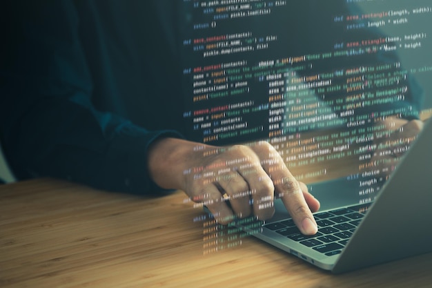 Digital information technology concept Businessman touching artificial intelligence screen