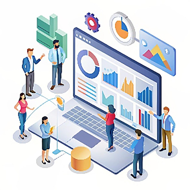 digital marketing concept landing page template business analysis targeting management social network and media communication seo sem vector illustration on white background