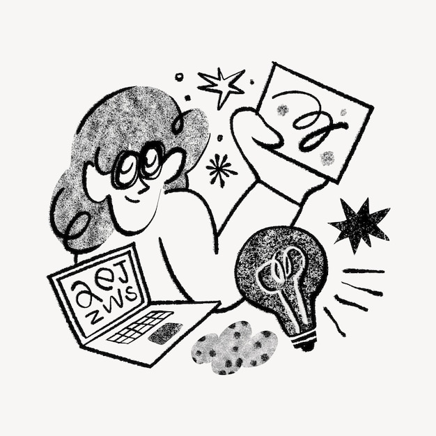 Digital marketing sketchy character doodle illustration
