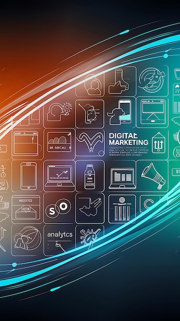 Digital marketing technology concept Internet Online Search Engine Optimisation SEO SMM Video Advertising background