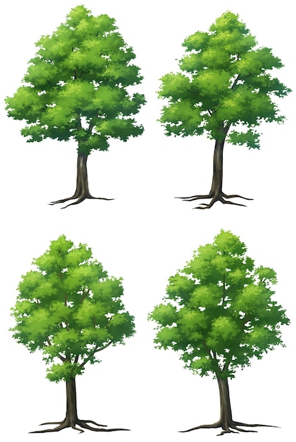 Digital painting of trees isolated on white background