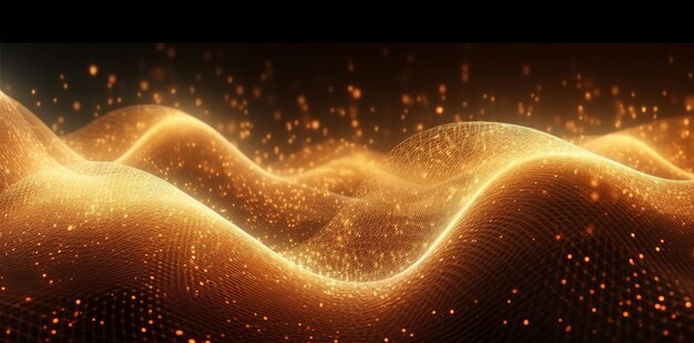 digital particles of a flowing wave of golden color generative ai