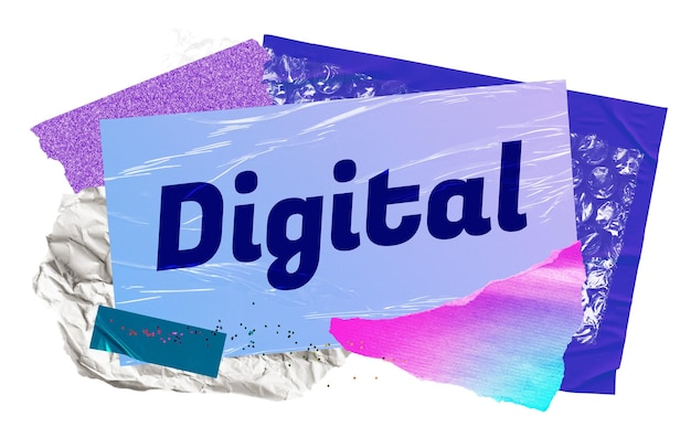Digital png word sticker typography aesthetic paper collage transparent background