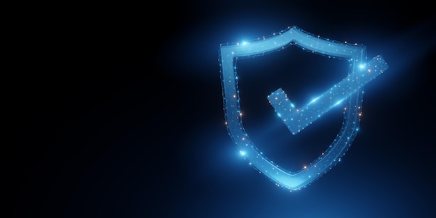 Digital shield with checkmark symbolizing security and protection