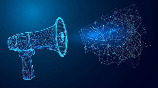 digital speaker with blue particles