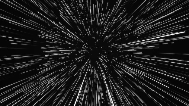 Digital speed illustration Futuristic illustration with explosion of data Abstract hyper jump with glowing particles 3d rendering