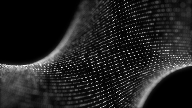Digital technology wave Dark cyberspace with motion dots Futuristic digital background Abstract music background Big data visualisation with particle flow 3d rendering