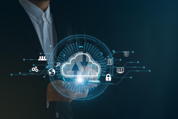 Digital transformation change management smart industryCloud technology Data storage Customer service management Networking and internet service concept