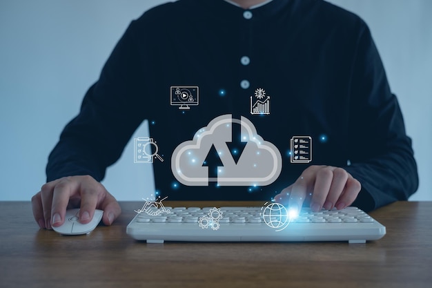 Digital transformationsændringsstyring smart industri. Cloud-teknologi. Datalagring. Kundeservice management. Netværk og internettjenestekoncept