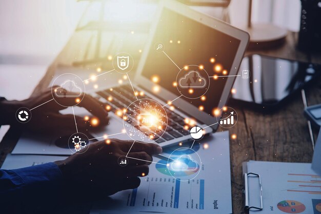 Digital transformationsteknologi strategi, IoT (Internet of Things), transformation af idéer og anvendelse af teknologi i virksomheden i den digitale tidsalder, der forbedrer globale forretningsevner, Ai