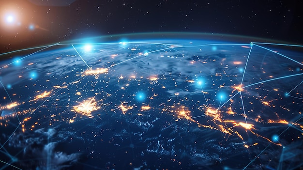 Digital world globe concept of global network and connectivity on Earth ar 169 Job ID dd7db65e19fe4bf0983fcaaab902329c